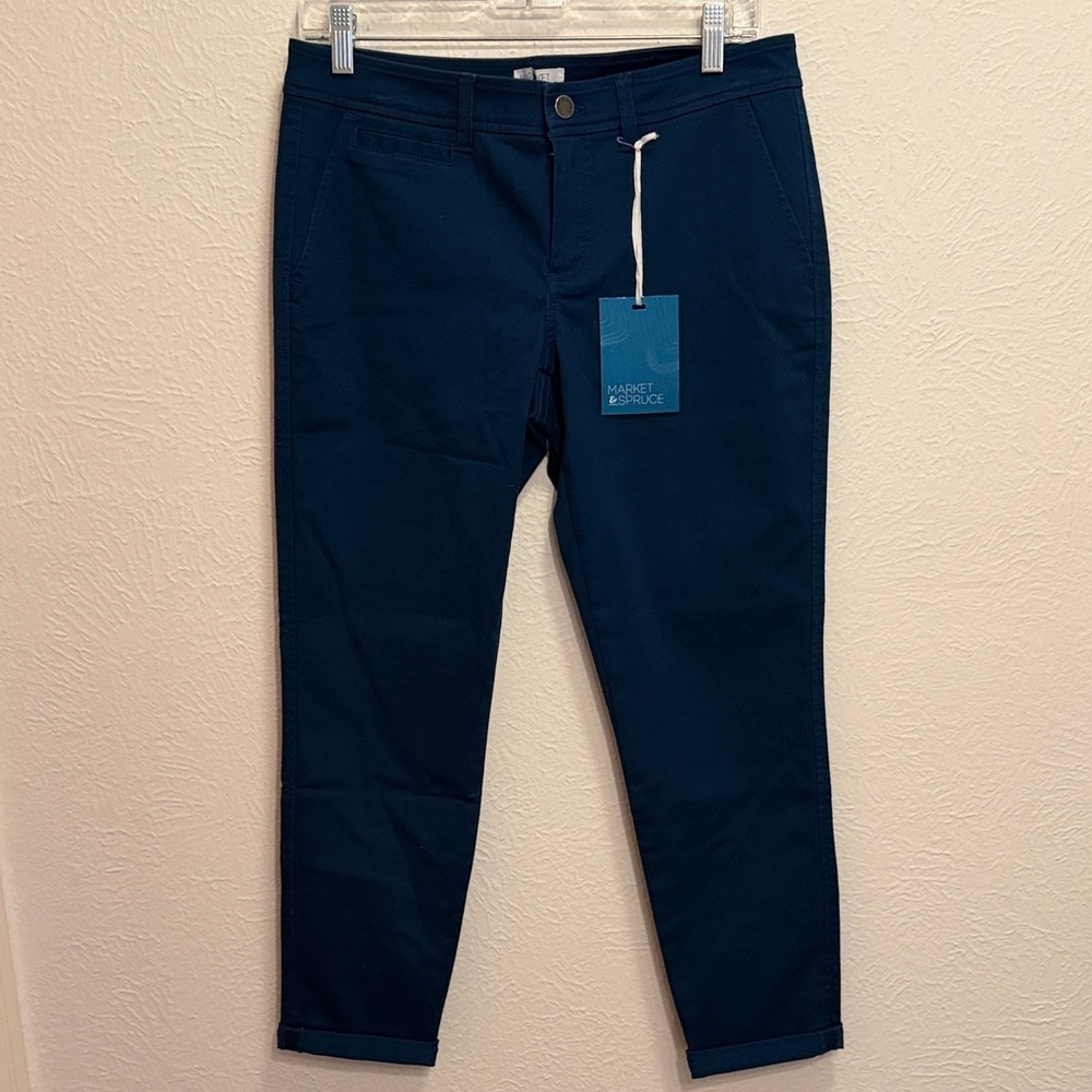 🍀🍀🍀BOGOHO🍀🍀🍀Market & Spruce Teal Blue Stretch Chino Pants-8 petite